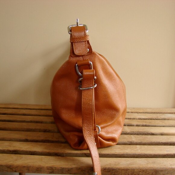 Heshe Genuine Pepple Grain Leather Tote Shoulder Bag Satchel Purse Tan Brown - Picture 4 of 15